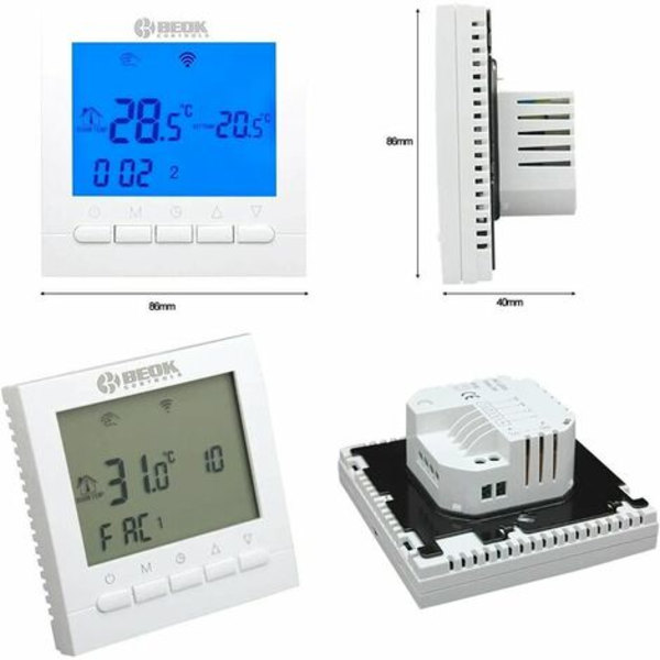 BOT-313 WiFi digital termostat för gaspannor, justerbar inomhus trådlös programmerbar rumstermostat, med LCD displ