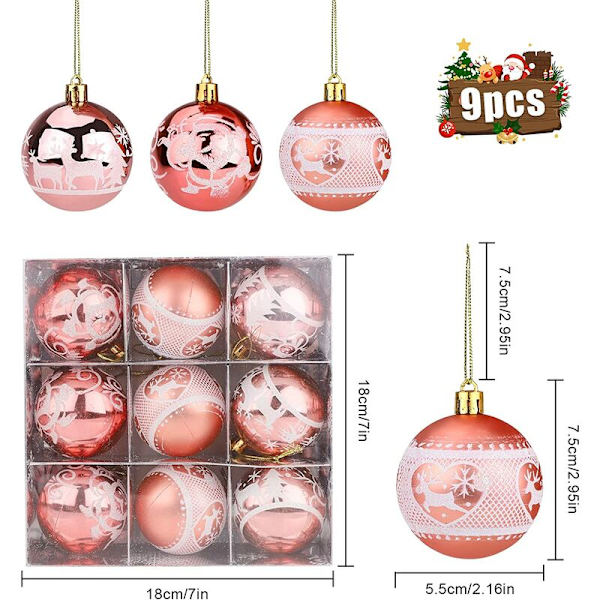 Roséguld julkulor 6 cm julgranskulor prydnadsföremål splittrande bollar Glitter julkulor jultomten reindee