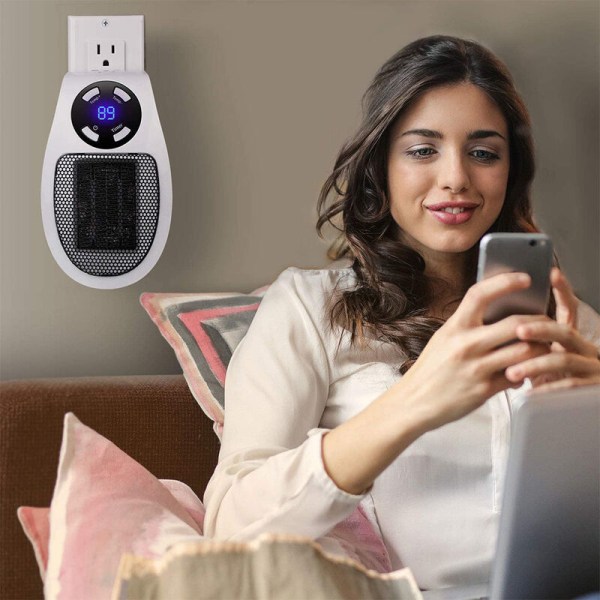 Hvit amerikansk måler med fjernkontroll Mini hjemmevarmer Liten varmeapparatur og LED-skjerm for kontor sovesal