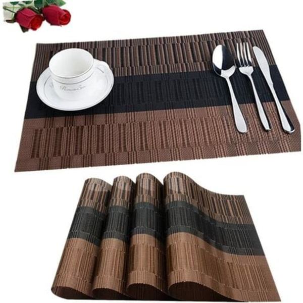 6 kpl Liukumattomia PVC-pöytämatot Pestävä pöytämatto (45x30cm) Pesumatto keittiöön, olohuoneeseen, puutarhaan tai ruokasaliin (musta-