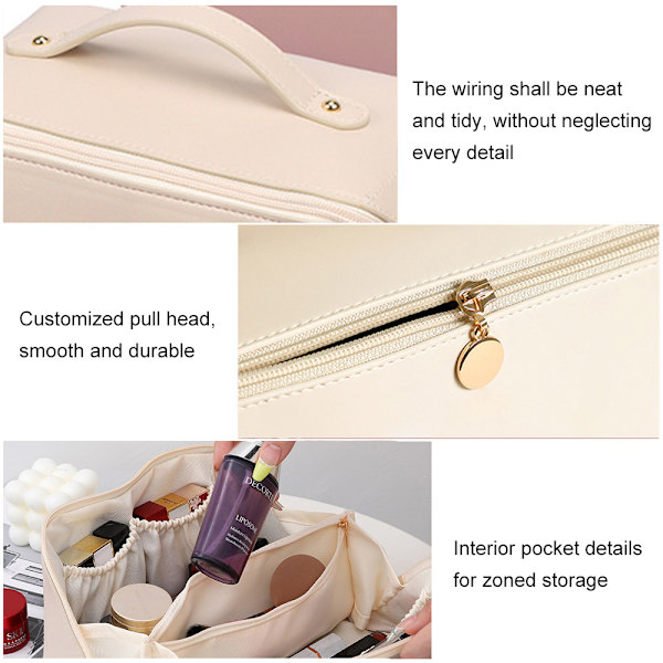 Bærbar makeuptaske til rejser, makeuptaske Milk white