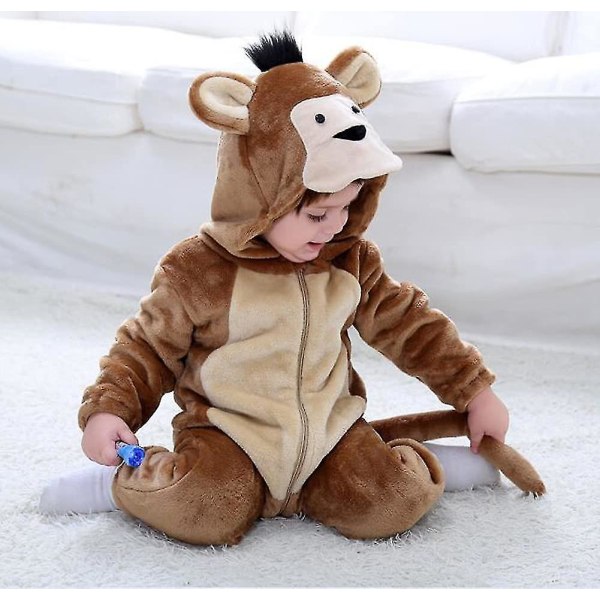 Baby Dinosaur kostym Barn Söt Hoodie Jumpsuit Halloween Monkey 12-18 Months