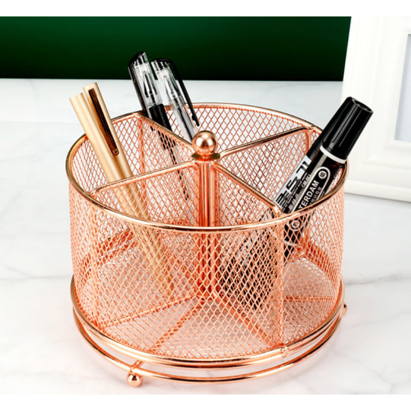 Simple Fashion Makeup Børste Opbevaringsrør Desktop Pen Brevpapir Elev Papirvarer Roterende Pen Holder (Rose Gold),