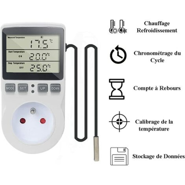 220V digital temperaturregulator termostatstikdåse Varmekøling med sonde, LCD temperaturregulatorstik til