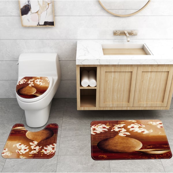 Vattentät, mögelsäker polyester förtjockad set, 4-delad badrumsskyddsmatta, H2,