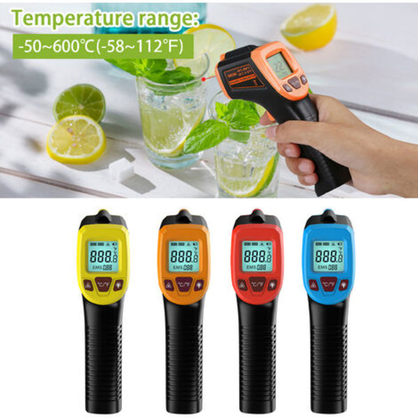 Infrarødt termometer, berøringsfri digital lasertemperaturpistol -58°F til 1112°F (-50°C til 600°C) med LCD-skærm, rød, model: rød 8
