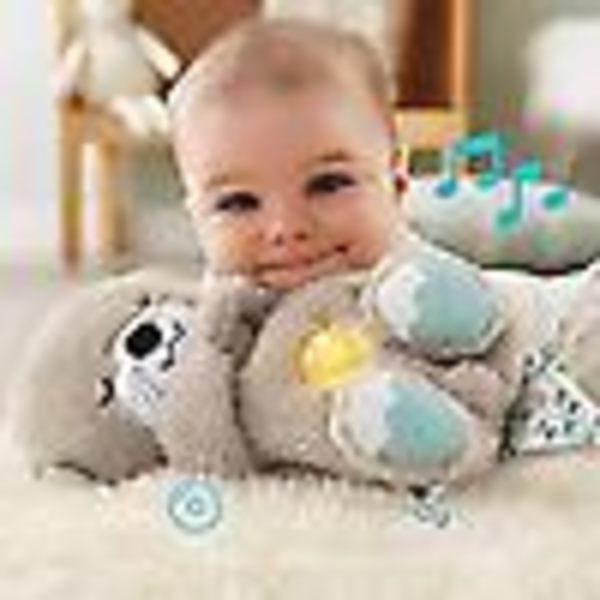 Åndedrætsbevægelse Beroligende Sovende Otter Legetøj Med Lys Musical Udstoppet Baby Legetøj Kæreste Legetøj Blue