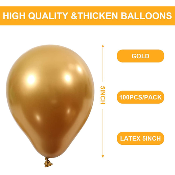 5 tum tjock metallfärgad rund ballong * 100 märkes guld,