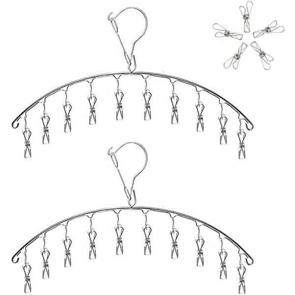 Ruostumattomasta teräksestä kaareva ripustinsukkakuivain (4,0 mm kaareva 10 klipsiä 2 kpl),