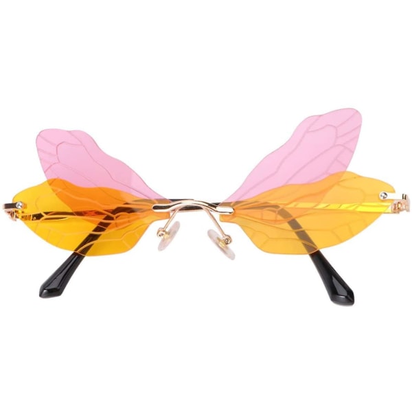 Glas Dragonfly Wings Kamouflage dräkt Roliga glasögon (övre rosa & nedre gul)