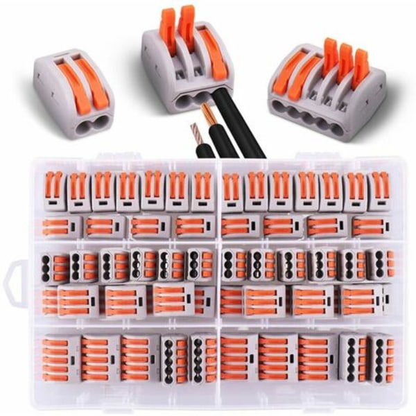 60 stk Elektriske kontakter med kontrollspak, 30 stk 2 innganger, 20 stk 3 innganger, 10 stk 5 innganger
