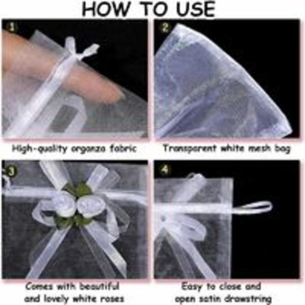 20 stk White Rose Organza Favor Tasker, Bryllup Favor Tasker, Smykketasker med snoretræk til julebryllupsfest, Hvid 7 9cm