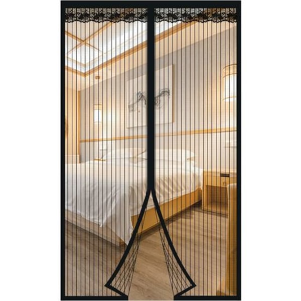 Magnetiskt myggnät för dörr, magnetisk tätning från topp till botten, automatisk stängning, håller frisk luft inuti (95x205cm, svart