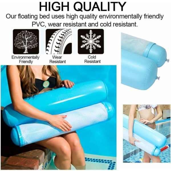 2-delt bassenghengekøye flytende hengekøyer Oppblåsbar flytende hvilestol for voksne (blå)