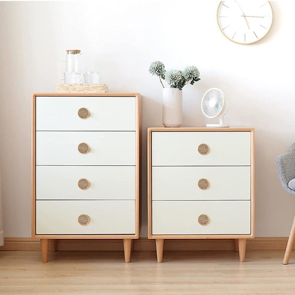 Rottinkinen pyöreä puinen kahva koristeellinen kaappi Boho-huonekalut bleached 24pcs