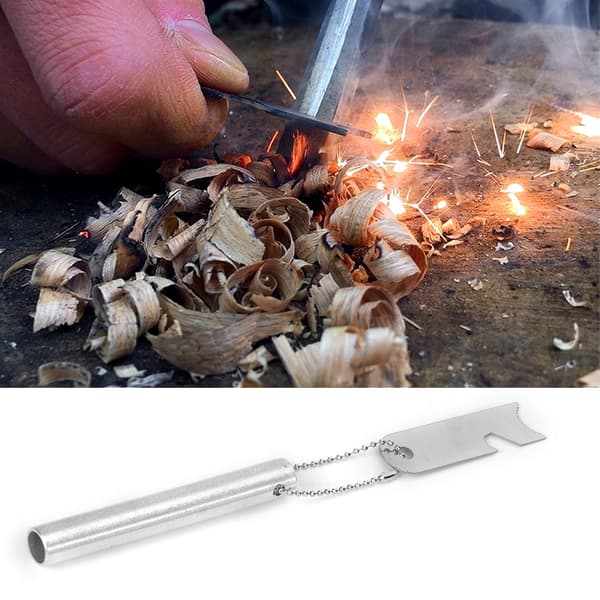 Eldstartkit i rostfritt stål för camping med skrapa