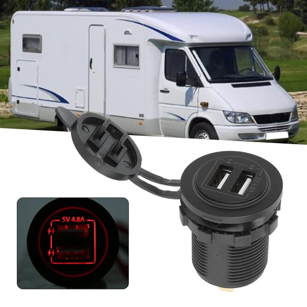 Dobbel USB Billader 60cm Kabel 12V 24V for Bil Båt ATV