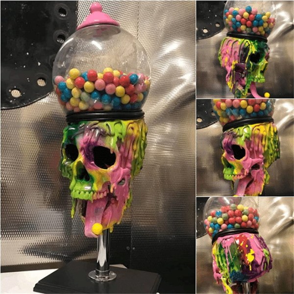 Bubble Gum Machine Färgglad Skull Candy Dispenser Halloween Desktop Ornament For Hem Vardagsrum Inredning