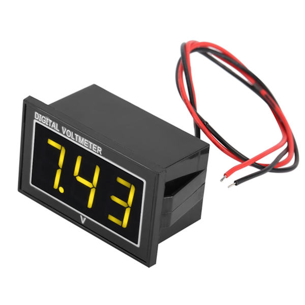 Digitalt LED Vanntett DC Voltmeter Panel 2.5-30V Gul