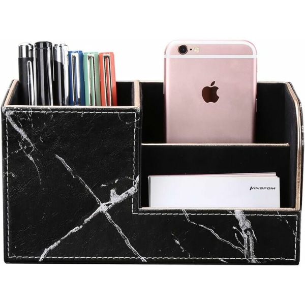 Multifunksjon svart marmormønster pennholder oppbevaringsboks Multifunksjon skrivebordsoppbevaringsboks med skinnfinish