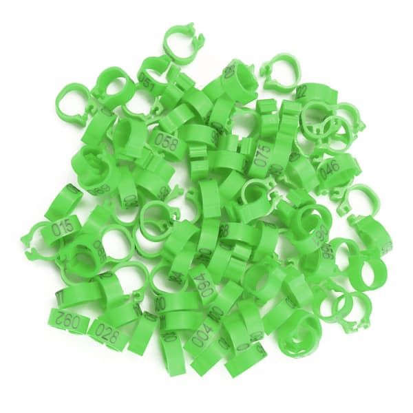 Grønne nummererte plastbeinbånd for duer 100 stk 8 MM