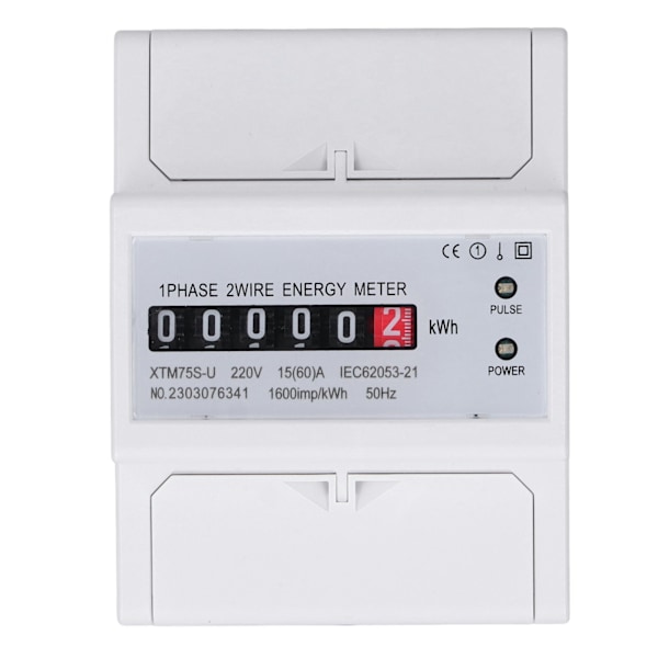 Enfase Energimåler med Digital Display og 35mm Skinnemontering til DC220V Strømsystemer