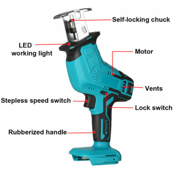 Träkapning elektrisk fram- och återgående sabelsåg med LED-lampor för Makita (utan batteri)