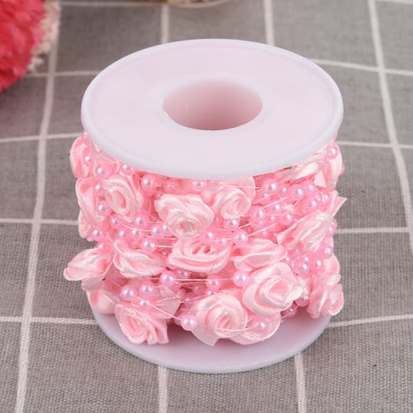 Rose Perleperler Garland String DIY Bryllupsdekorasjon 10m Rosa
