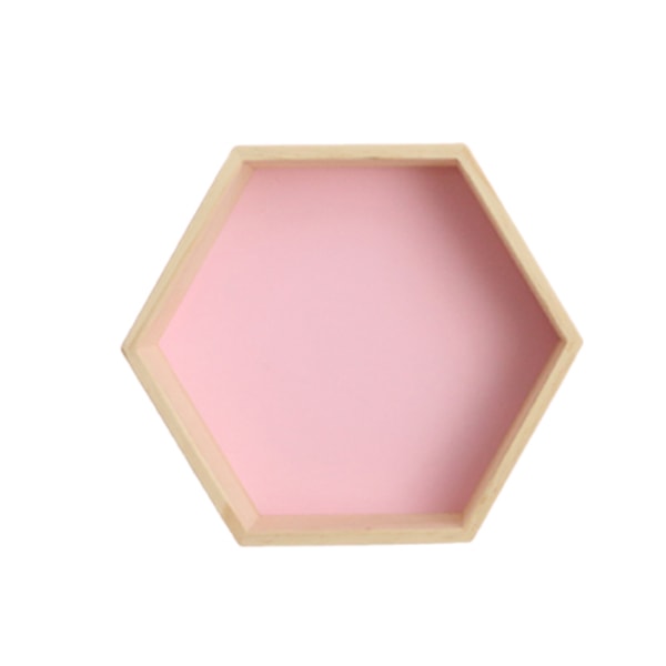 Vegghylle i massivt tre Displayhylle Sekskantet honeycomb-hylle (stor, rosa),