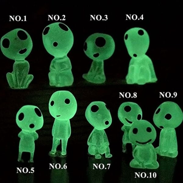 10 stykker (nr. 1-10 lysversjon av alvene) tredimensjonal tegneserieanimasjon grønt lys nattlys,