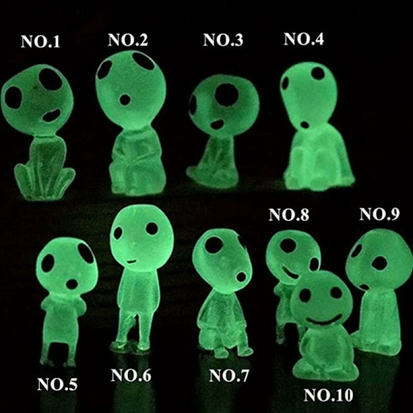 10 Trädelffigurer Prinsessan Mononoke Lysande Träd Alver Docka Ornament Spirit Kodama Trädgårdsskötsel i krukväxt Dekoration Micr