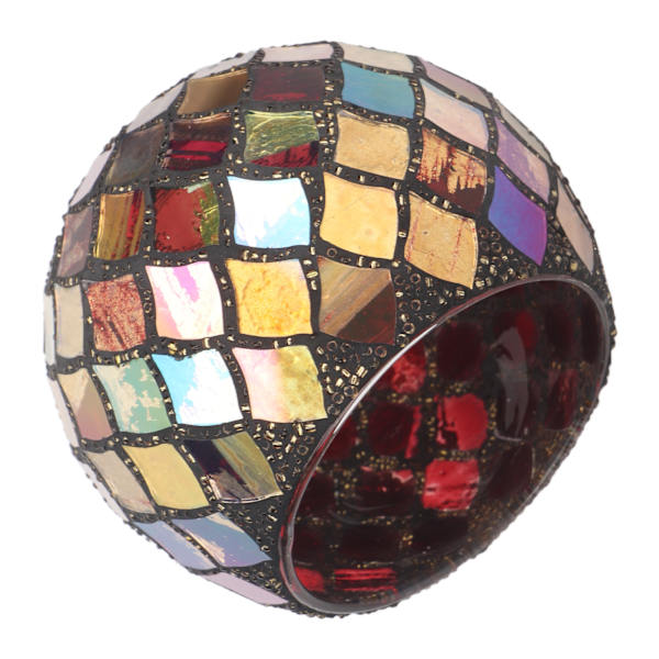 HT Håndlavet Rød Mosaik Glas Tealight Holder - Romantisk Dekorativ Revnet Duftlys Holder