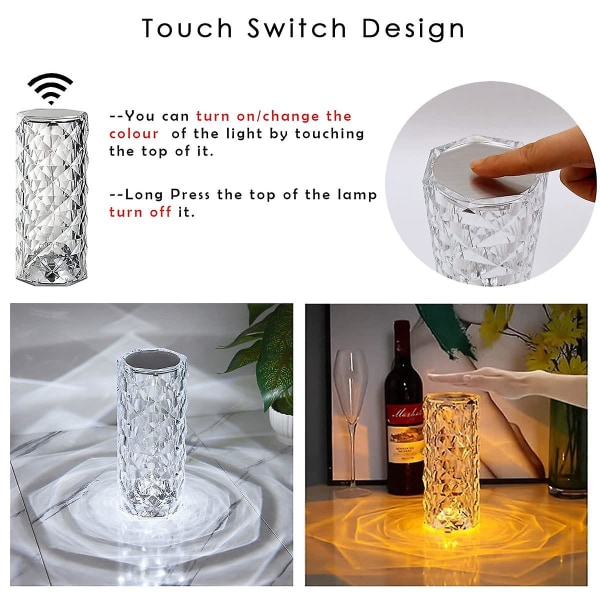 Crystal Diamond bordlampe, 16 farger Touch Lamp