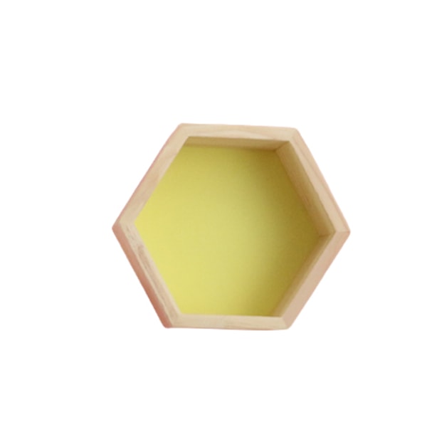 Vägghylla i massivt trä Displayhylla Hexagonal honeycomb-hylla (Medium, Gul),