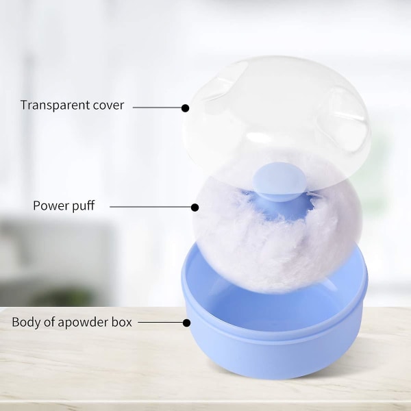2 stk baby body powder puff og beholderboks (pink og blå)