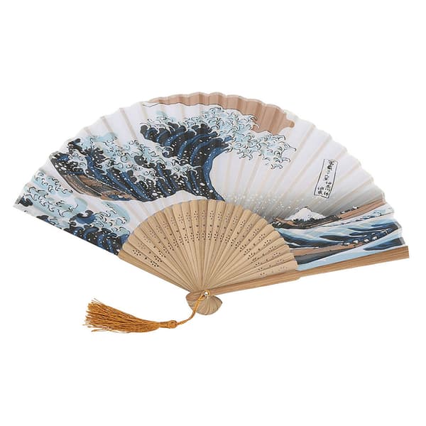 Japansk Stil Målade Vågor Bambu Fällbar Fläkt Elegant Heminredning Kontor