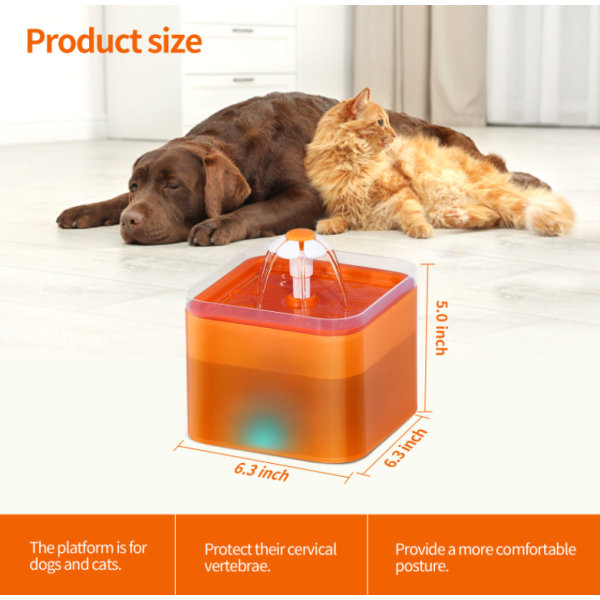 Lemmikkieläinten vedenannostelija, automaattinen kiertovesiautomaatti (oranssi)