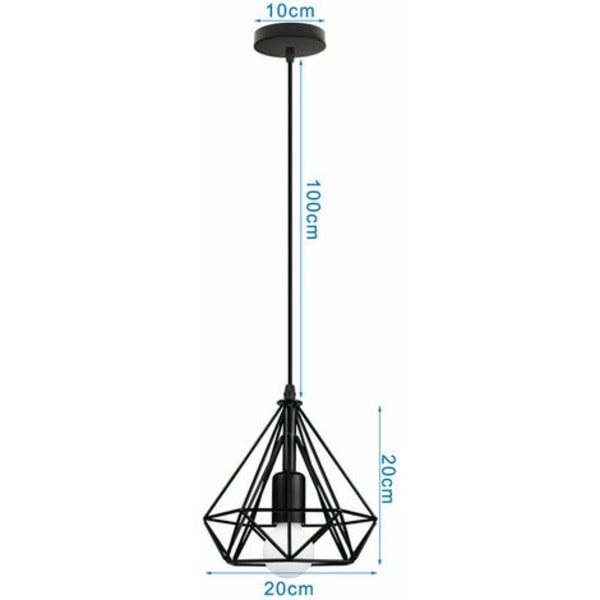 Industriell taklampe, retro taklampe Ø20 cm i svart jern med justerbar kabel og E27-sokkel, ideell for bespisning