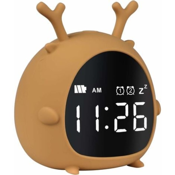 ZKIAH Söpö digitaalinen lasten herätyskello, jossa on lähtölaskenta torkku 2 herätysnäytöllä puheohjattu ladattava kello