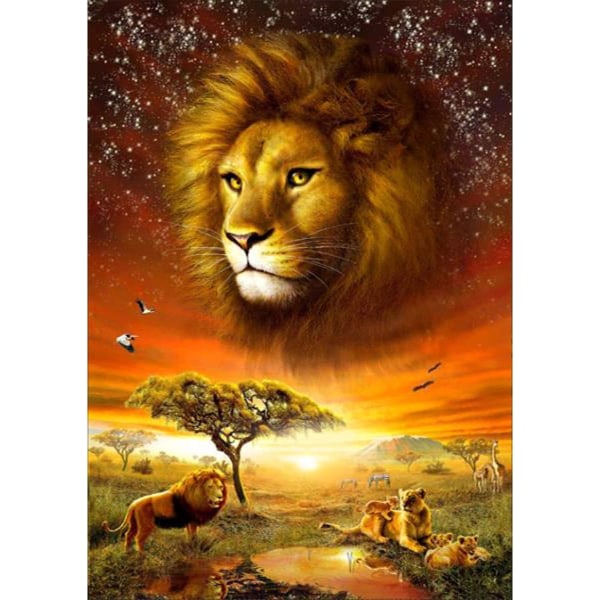 5D diamantmaling helrunde boresett Pasted Arts Crafts for Home Wall Decor Lion 30x40cm,