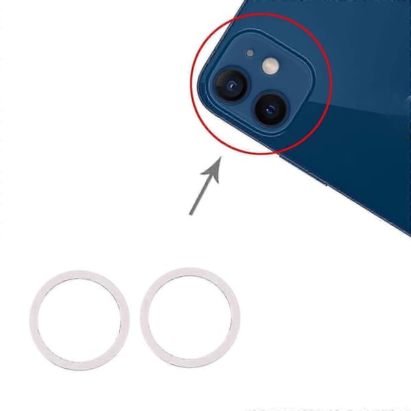 2025 2 st bakre kamera glaslins metallskyddsring för iPhone 12 White