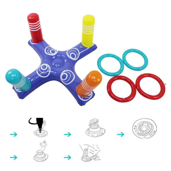 Uppblåsbar Pool Ringkast Spelset 4 Ringar med Pump Vattenleksaker Interaktivt Kul