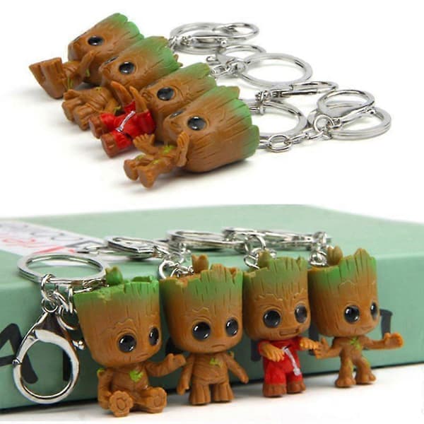 4 stk/sett Tree Man Groot Figur Leker Søte Kreative Superhelt Groot Nøkkelringer Brun Brown 1 set