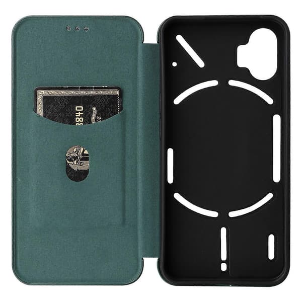 För Nothing Phone 1 Flipfodral i kolfibertextur i läder Green