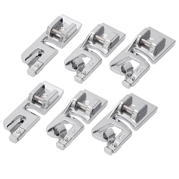 Ommeljalkasarja ompelukoneelle - 6 kpl ruostumattomasta teräksestä valmistettua rullahelmajalkaa, 3 mm, 4 mm ja 6 mm, helppo asentaa