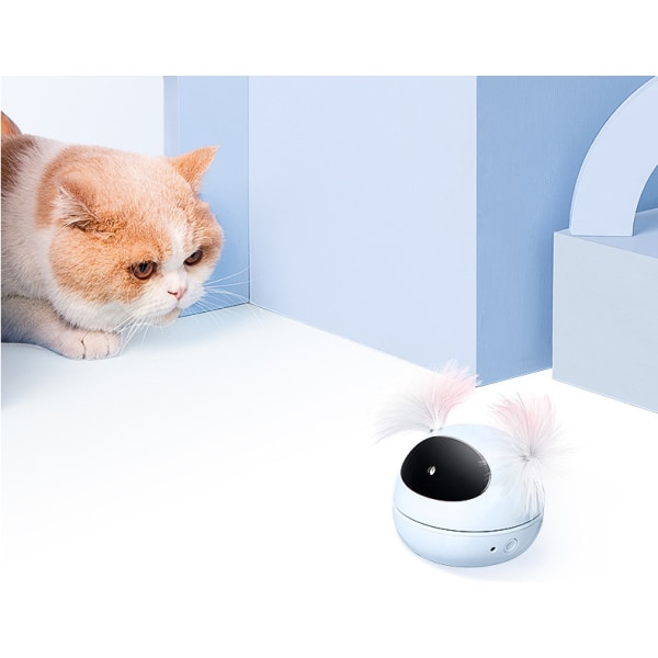 Interaktiv kattleksak 360 graders automatisk roterande LED-ljus Jagar kattbollfjäder Rolig kattpinne，batterityp, vit