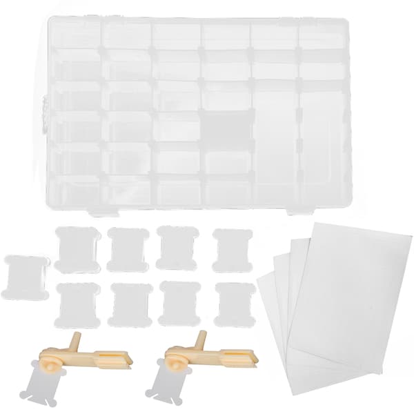 Broderigarn Organizer Boks Melkehvit Plast Spoler Manuell Viklemaskin