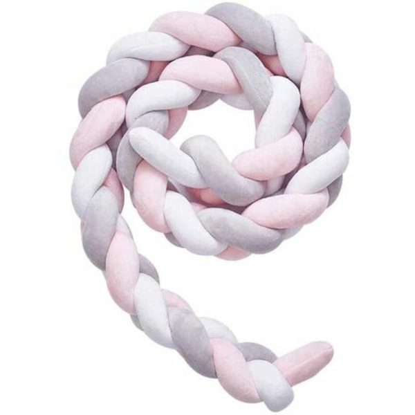 2M Spjälsäng Bumper Snake Kudde Braid Bumper Velvet Baby Protection Anti-Collision Duk hölje (Vit+Grå+Rosa)