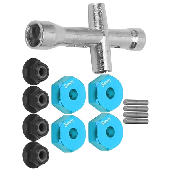 RC Billet Hex Adapter Set 5mm Tjock 12mm Hjul M4 Låsmutter Blå