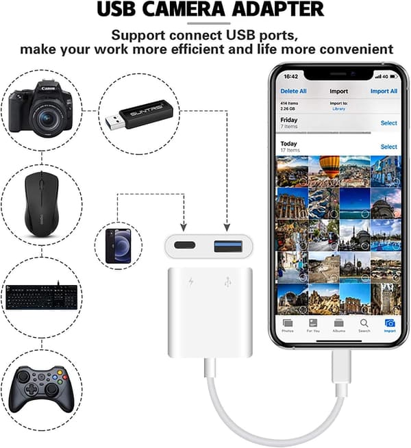 Lightning til USB 3.0 OTG-adapter for iPhone, iPad, USB-kameraadapter med hurtiglading
